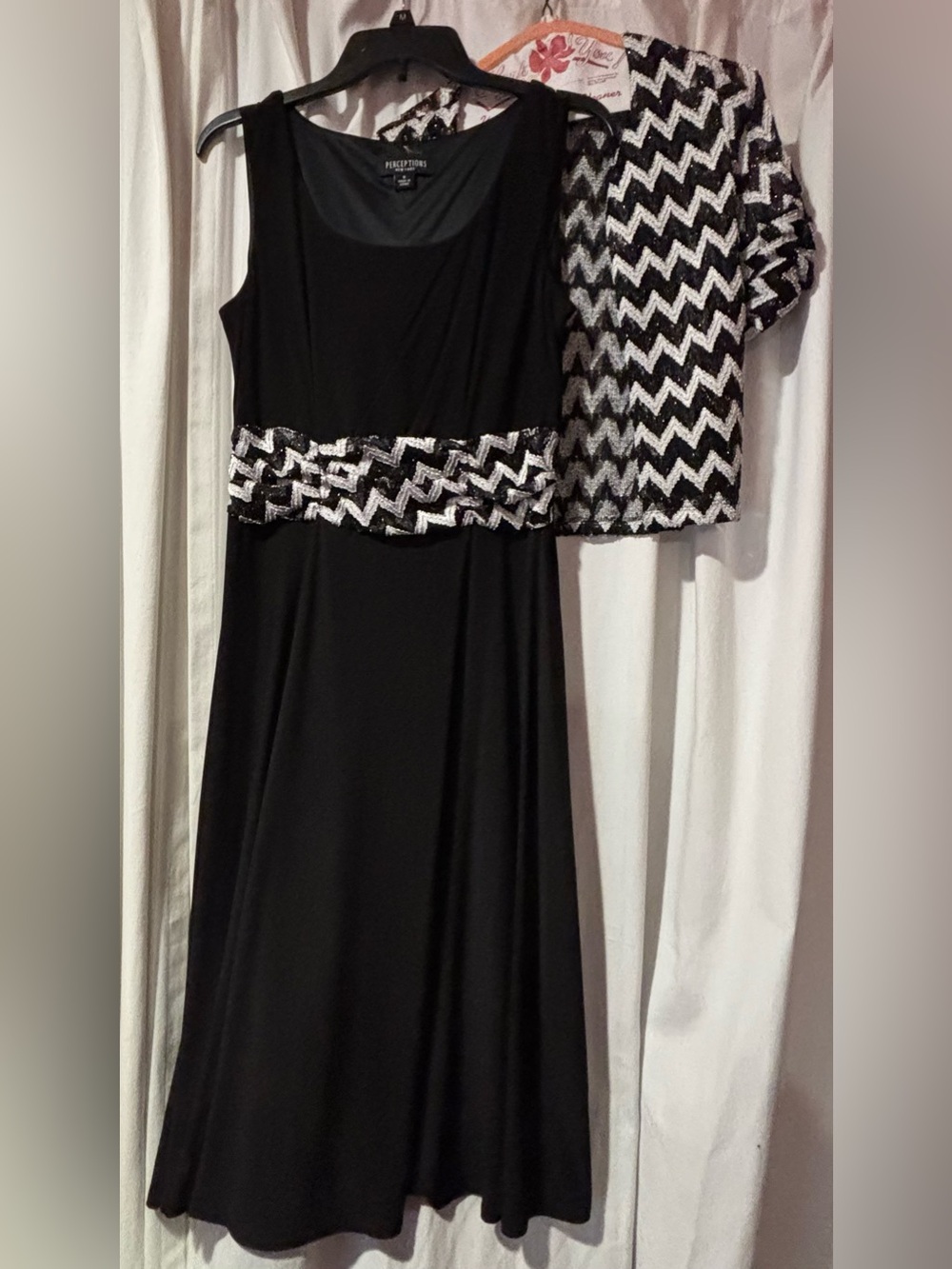 R&K Black Maxi Dress with Chevron Sequin Waistband and Matching Bolero